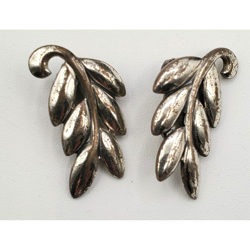 Vtg Sterling Silver Danecraft Leaf Clip On Earrings 12g